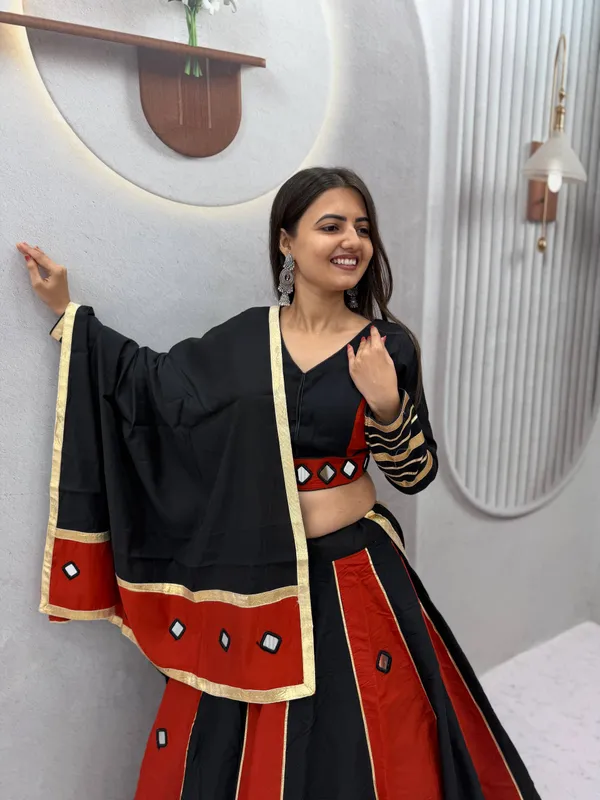 Elegant_Black_&_Red_Roman_Silk_Lehenga_Choli_with_Mirror_Work_&_Zari_Border_Dupatta