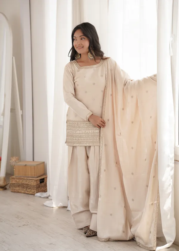 Elegant_Champagne_Beige_Embellished_Short_Kurta_with_Salwar_&_Dupatta_Set