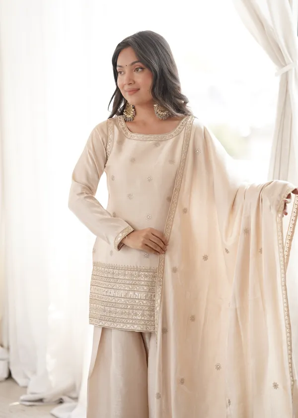 Elegant_Champagne_Beige_Embellished_Short_Kurta_with_Salwar_&_Dupatta_Set
