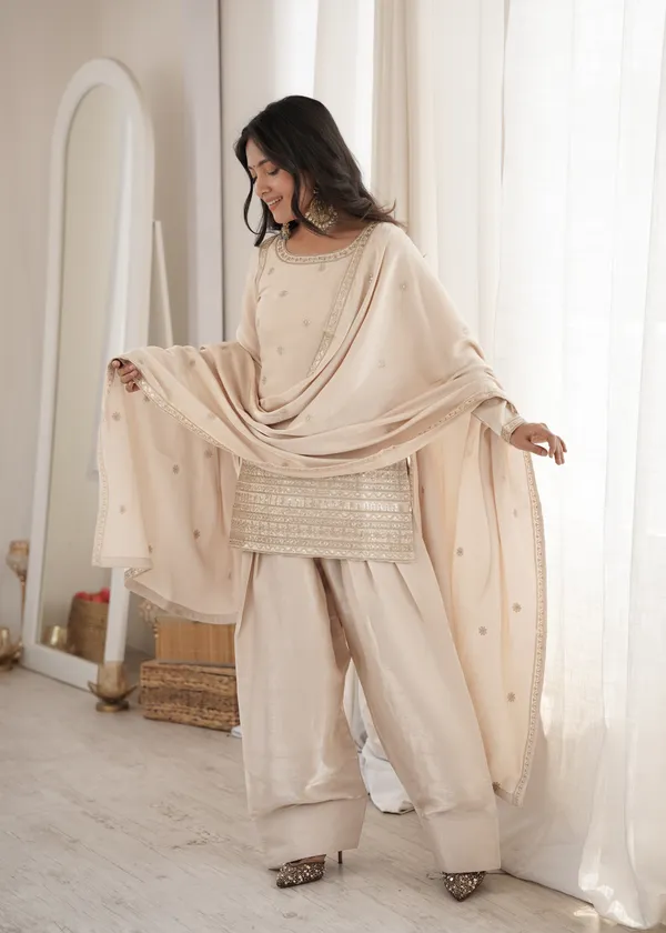 Elegant_Champagne_Beige_Embellished_Short_Kurta_with_Salwar_&_Dupatta_Set