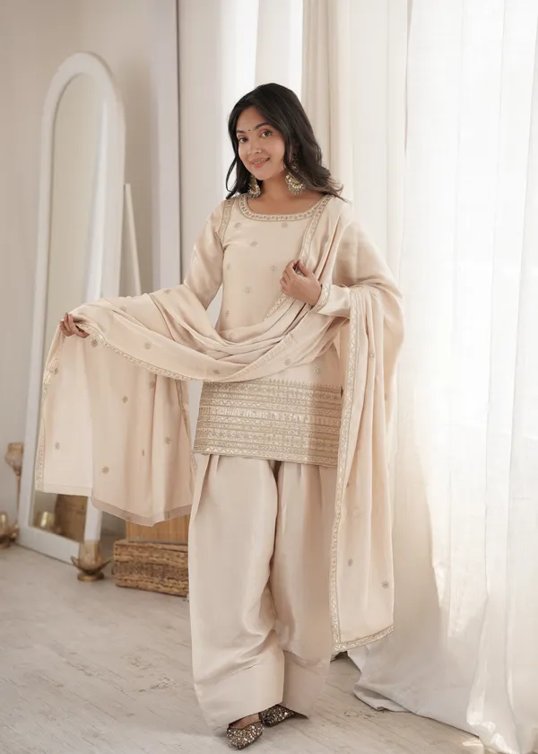 Elegant_Champagne_Beige_Embellished_Short_Kurta_with_Salwar_&_Dupatta_Set