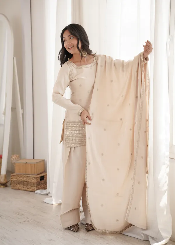 Elegant_Champagne_Beige_Embellished_Short_Kurta_with_Salwar_&_Dupatta_Set