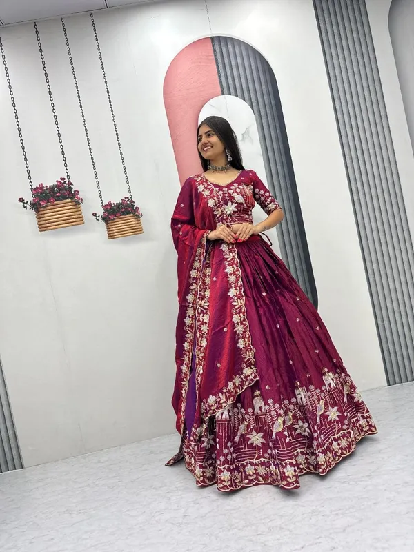 Elegant_Deep_Maroon_Embroidered_Lehenga_Choli_with_Elephant_Motif_Dupatta