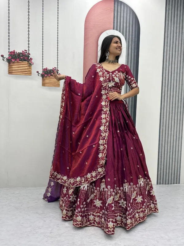 Elegant_Deep_Maroon_Embroidered_Lehenga_Choli_with_Elephant_Motif_Dupatta