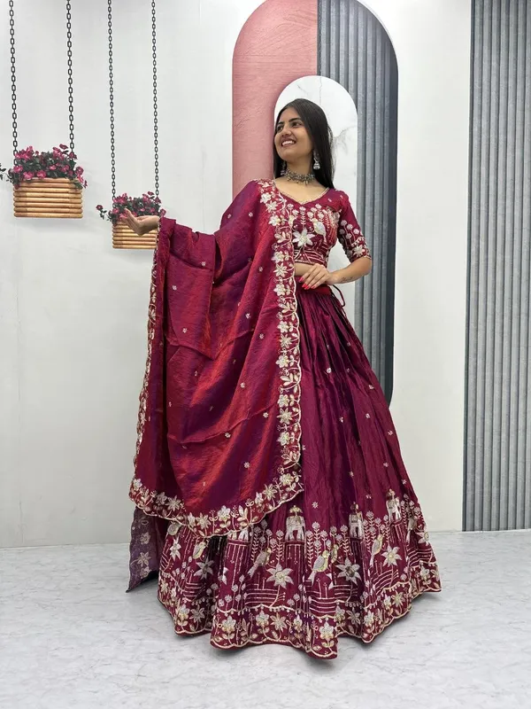 Elegant_Deep_Maroon_Embroidered_Lehenga_Choli_with_Elephant_Motif_Dupatta