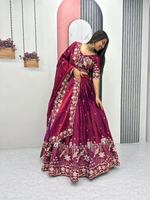 Elegant_Deep_Maroon_Embroidered_Lehenga_Choli_with_Elephant_Motif_Dupatta