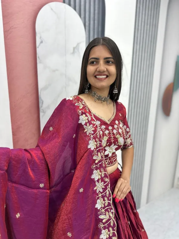 Elegant_Deep_Maroon_Embroidered_Lehenga_Choli_with_Elephant_Motif_Dupatta
