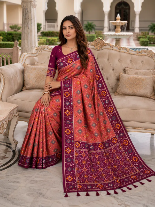 Elegant_Gajri_Pink_Patola-Inspired_Printed_Saree_with_Contrast_Border