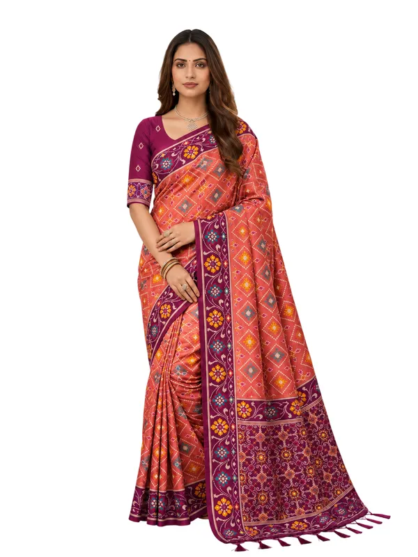 Elegant_Gajri_Pink_Patola-Inspired_Printed_Saree_with_Contrast_Border