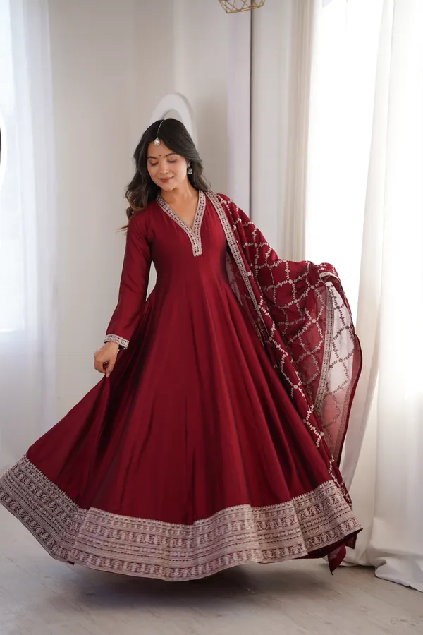 Elegant_Maroon_Embroidered_Anarkali_Gown_with_Matching_Designer_Dupatta