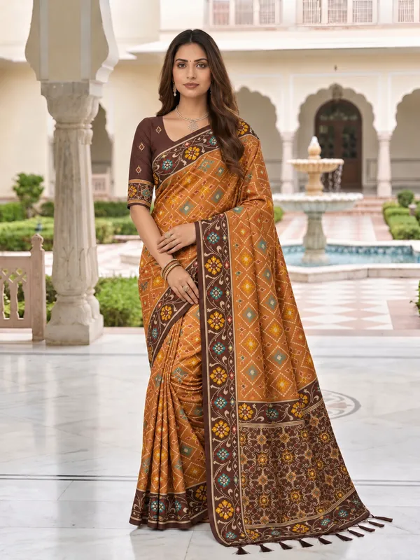 Elegant_Maroon_Patola-Inspired_Printed_Saree_with_Contrast_Border