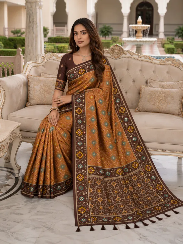 Elegant_Maroon_Patola-Inspired_Printed_Saree_with_Contrast_Border
