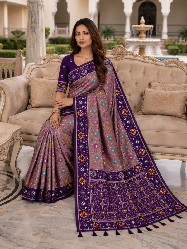 Elegant_Purple_Patola-Inspired_Printed_Saree_with_Contrast_Border