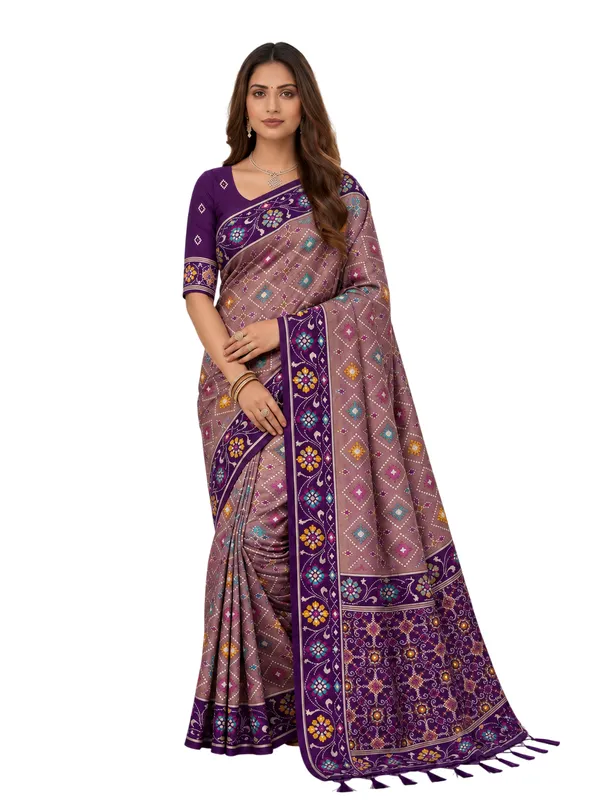 Elegant_Purple_Patola-Inspired_Printed_Saree_with_Contrast_Border