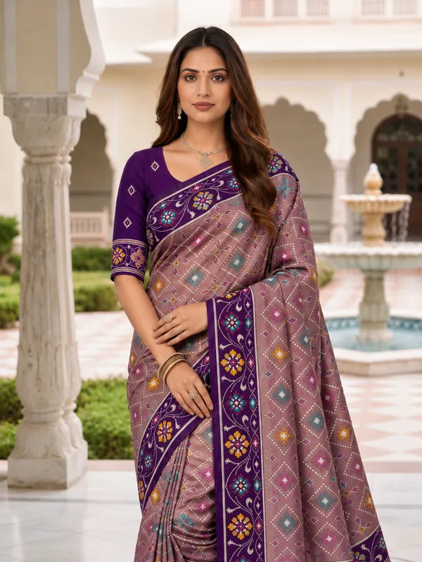 Elegant_Purple_Patola-Inspired_Printed_Saree_with_Contrast_Border