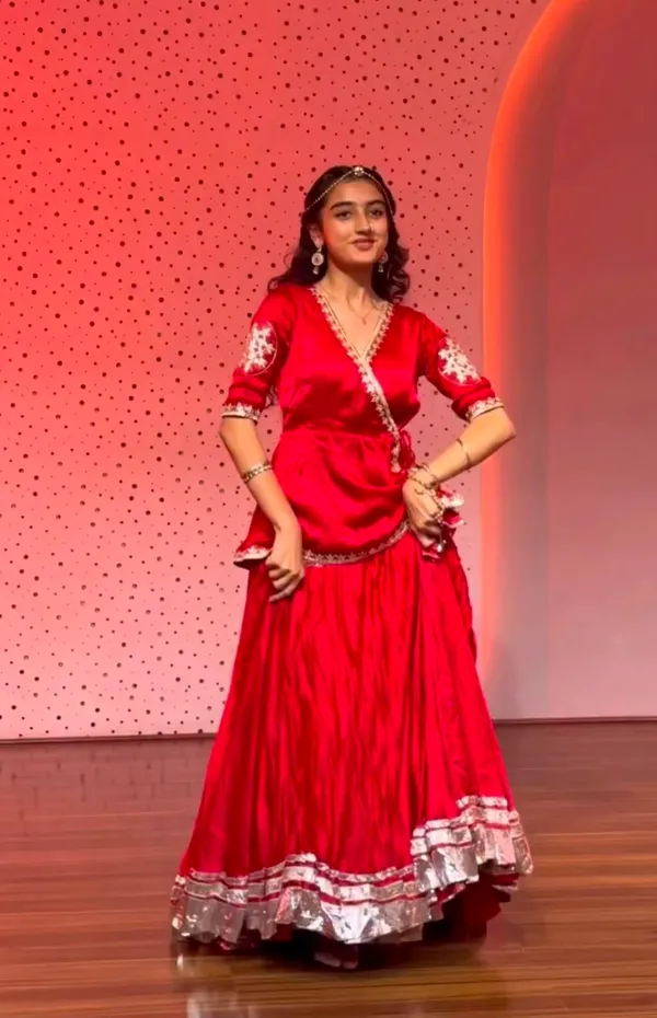 Elegant_Red_Short_Peplum_Kurti_with_Flared_Lehenga_Set