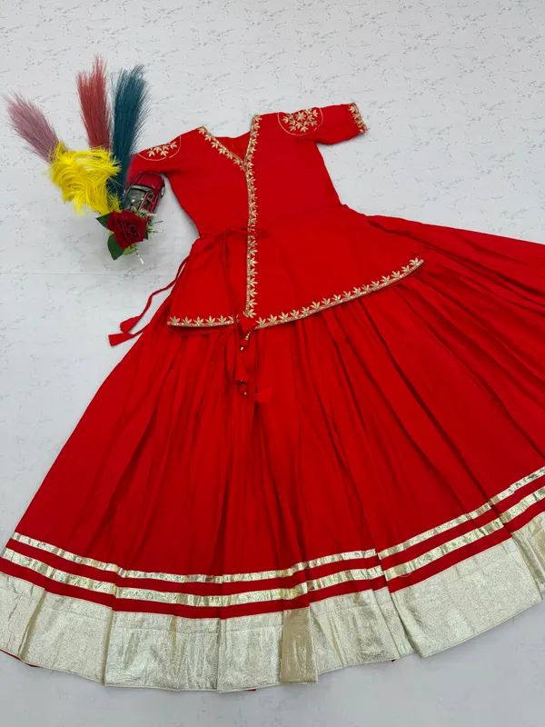 Elegant_Red_Short_Peplum_Kurti_with_Flared_Lehenga_Set