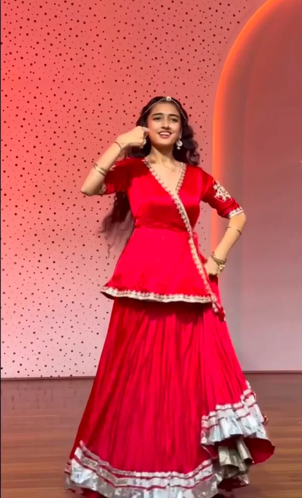 Elegant_Red_Short_Peplum_Kurti_with_Flared_Lehenga_Set