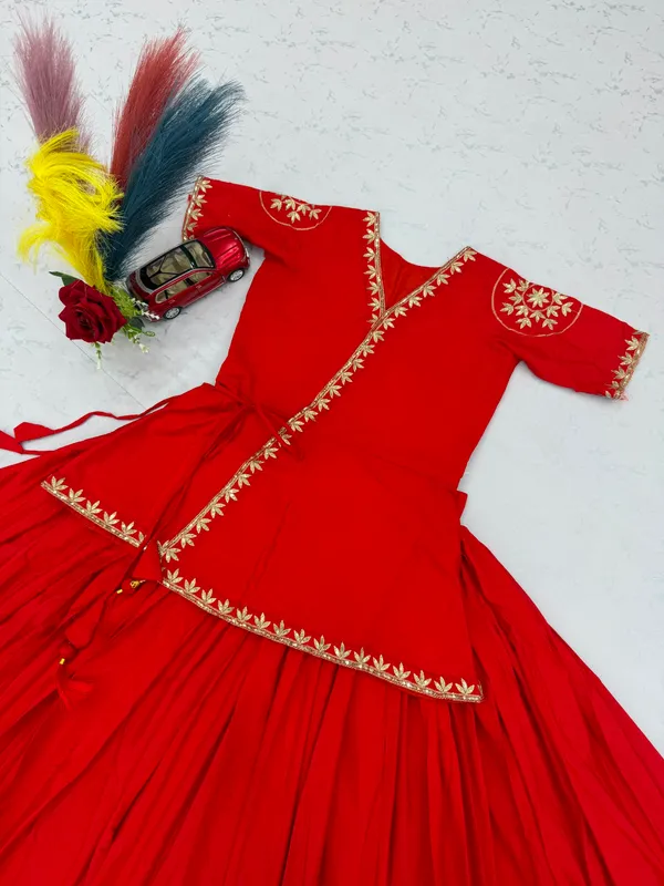 Elegant_Red_Short_Peplum_Kurti_with_Flared_Lehenga_Set