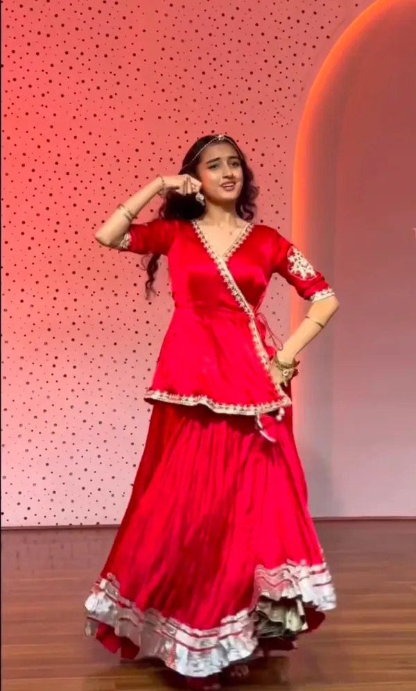 Elegant_Red_Short_Peplum_Kurti_with_Flared_Lehenga_Set