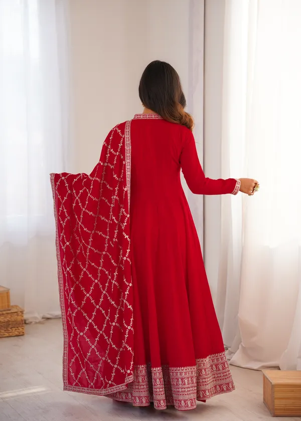 Elegant_Ruby_Red_Embroidered_Anarkali_Gown_with_Matching_Designer_Dupatta