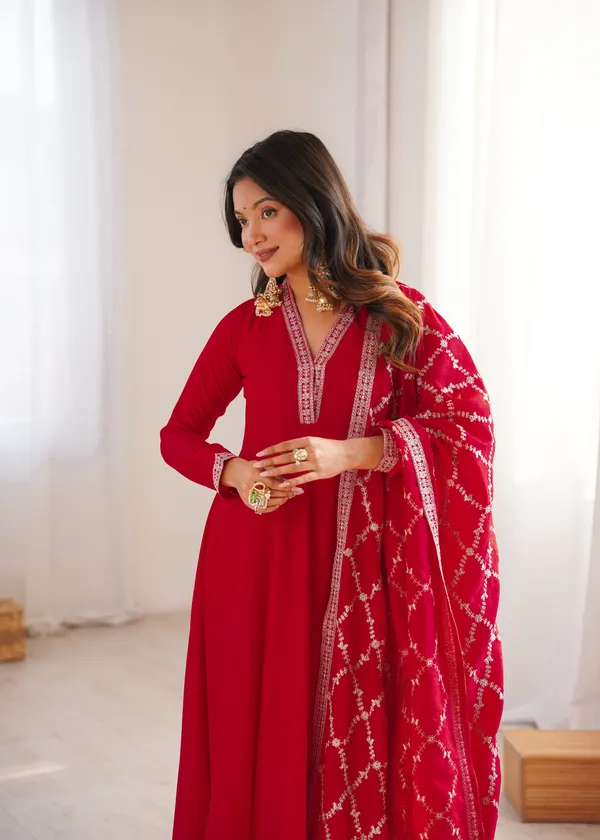 Elegant_Ruby_Red_Embroidered_Anarkali_Gown_with_Matching_Designer_Dupatta
