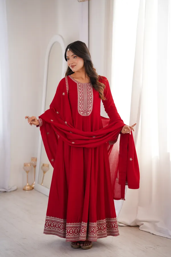 Elegant_Ruby_Red_Embroidered_Anarkali_Gown_with_Matching_Designer_Dupatta