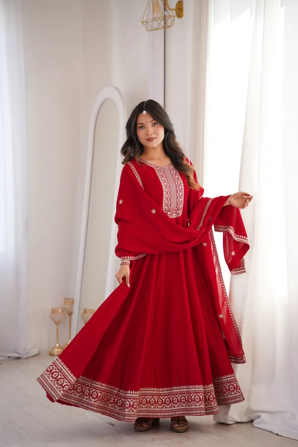 Elegant_Ruby_Red_Embroidered_Anarkali_Gown_with_Matching_Designer_Dupatta
