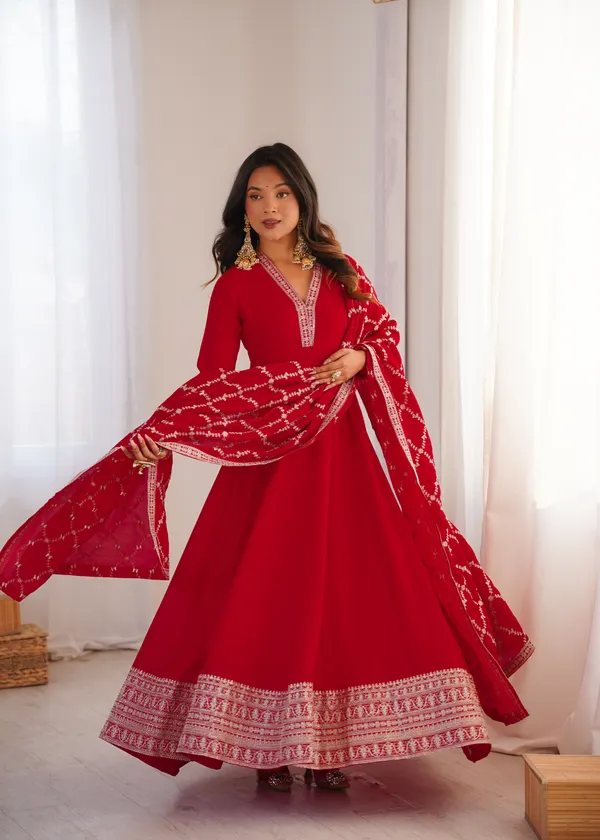 Elegant_Ruby_Red_Embroidered_Anarkali_Gown_with_Matching_Designer_Dupatta
