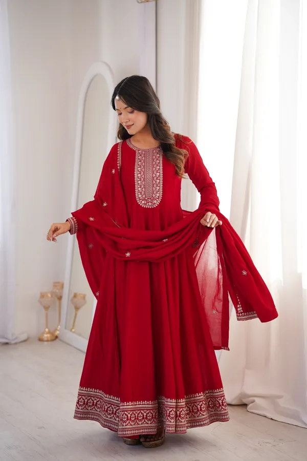 Elegant_Ruby_Red_Embroidered_Anarkali_Gown_with_Matching_Designer_Dupatta