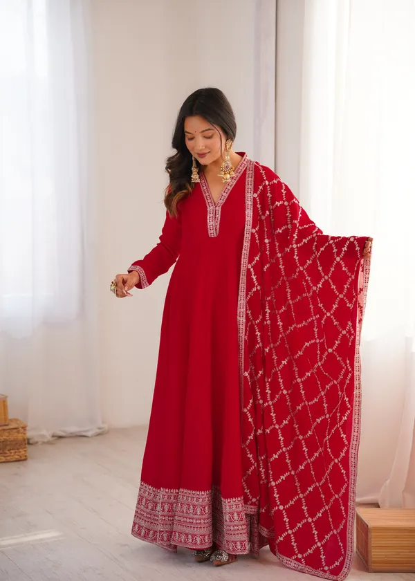 Elegant_Ruby_Red_Embroidered_Anarkali_Gown_with_Matching_Designer_Dupatta
