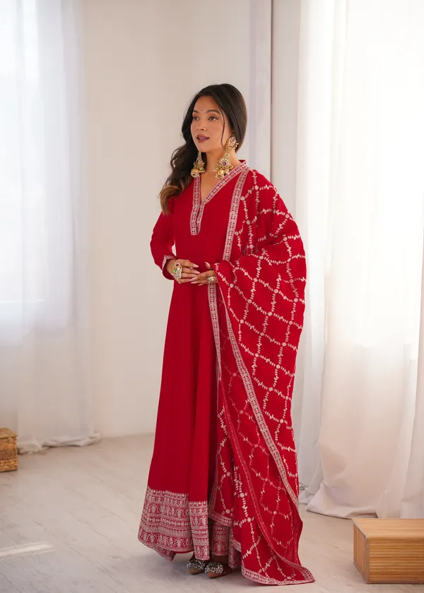 Elegant_Ruby_Red_Embroidered_Anarkali_Gown_with_Matching_Designer_Dupatta