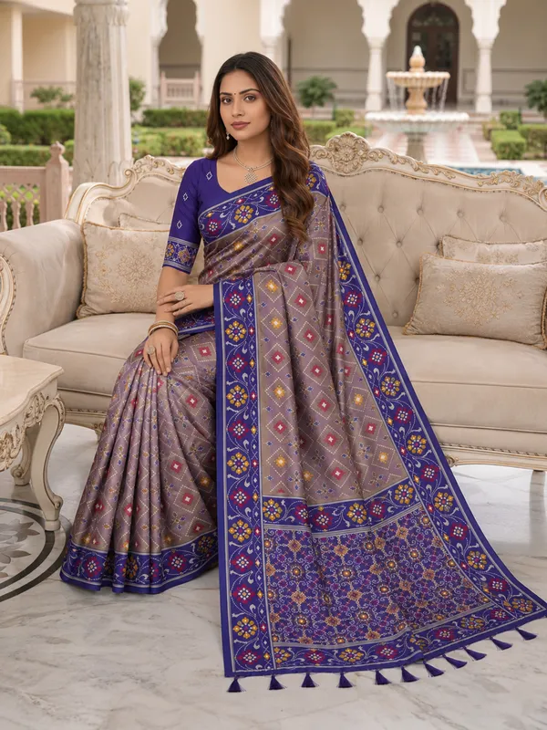 Elegant_Violet_Patola-Inspired_Printed_Saree_with_Contrast_Border