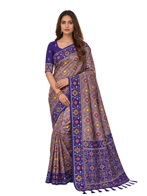 Elegant_Violet_Patola-Inspired_Printed_Saree_with_Contrast_Border