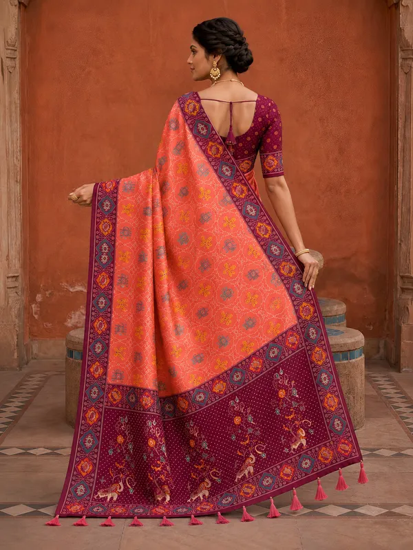 Gajri_Pink_Ajrakh_Printed_Designer_Patola_Saree_with_Contrast_Border_&_Tassel_Pallu