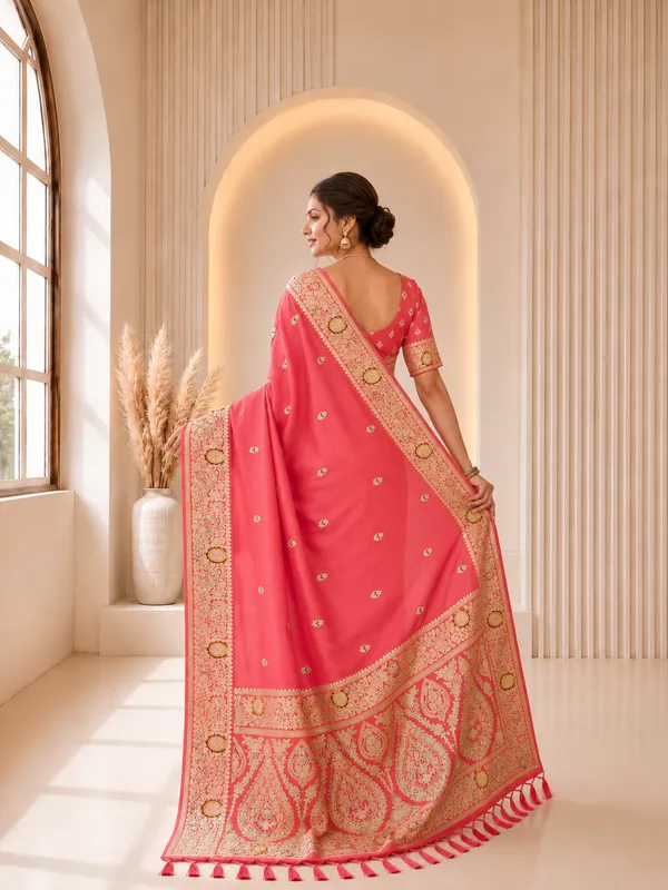 Gajri_Pink_Banarasi_Silk_Saree_with_Intricate_Gold_Zari_&_Floral_Border