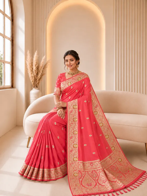 Gajri_Pink_Banarasi_Silk_Saree_with_Intricate_Gold_Zari_&_Floral_Border