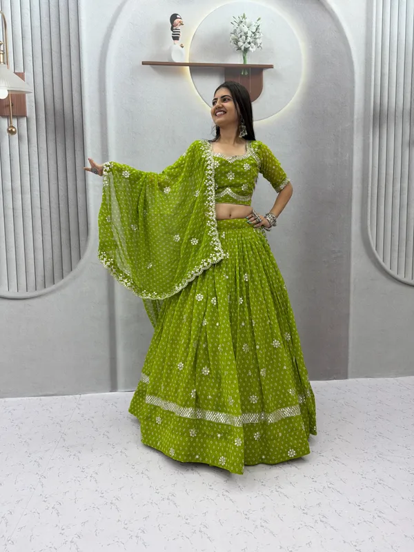 Green_Bandhani_Print_Lehenga_Choli_with_Dupatta_|_Traditional_Festive_Wear_Set