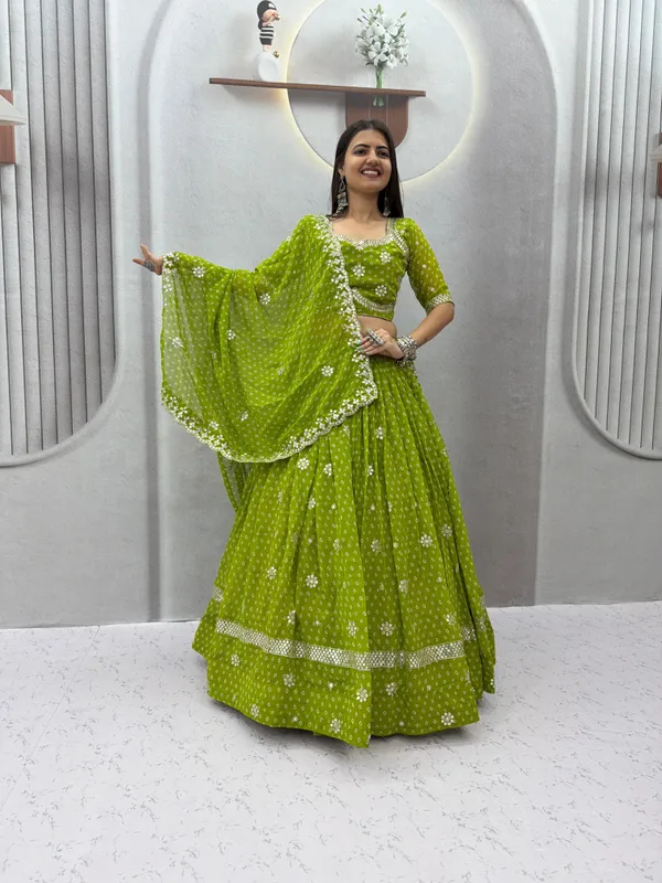 Green_Bandhani_Print_Lehenga_Choli_with_Dupatta_|_Traditional_Festive_Wear_Set