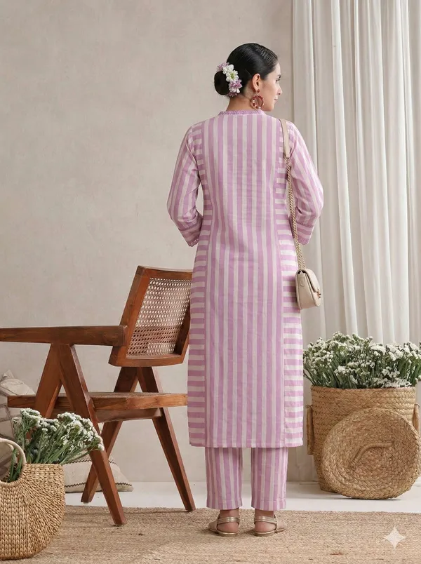 Lavender_Striped_Cotton_Kurta_&_Straight_Pant_Set