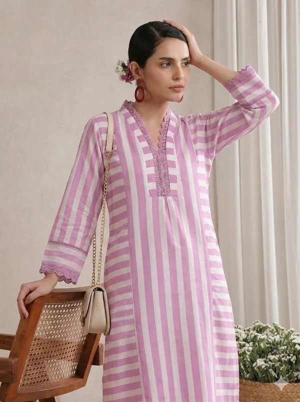 Lavender_Striped_Cotton_Kurta_&_Straight_Pant_Set