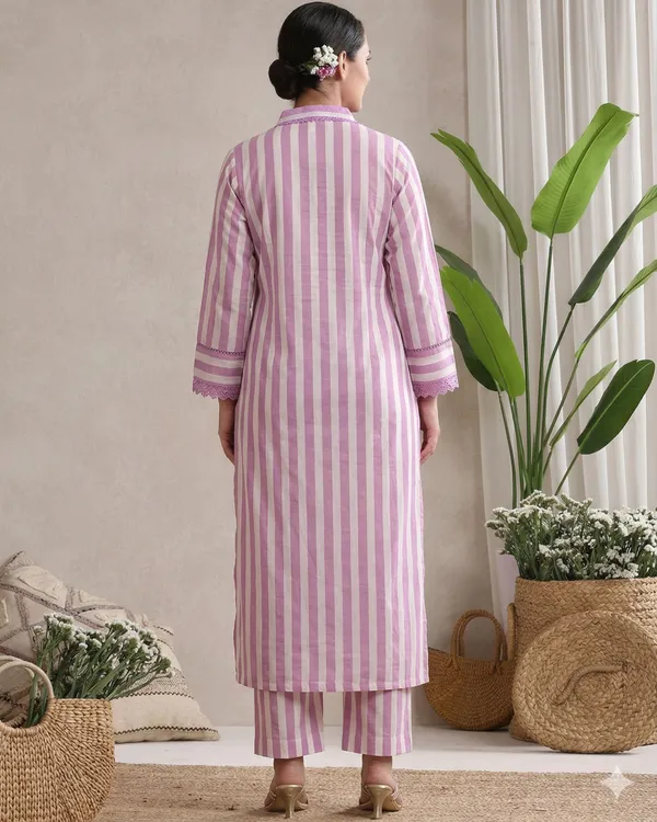 Lavender_Striped_Cotton_Kurta_&_Straight_Pant_Set