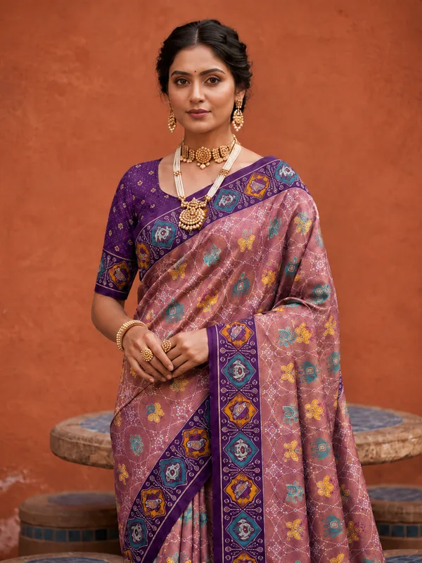 Magenta_Ajrakh_Printed_Designer_Patola_Saree_with_Contrast_Border_&_Tassel_Pallu