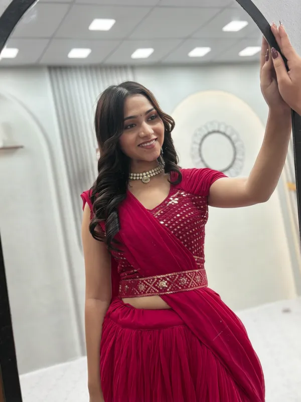 Magenta_Embellished_Draped_Lehenga_Choli_Set_With_Dupatta