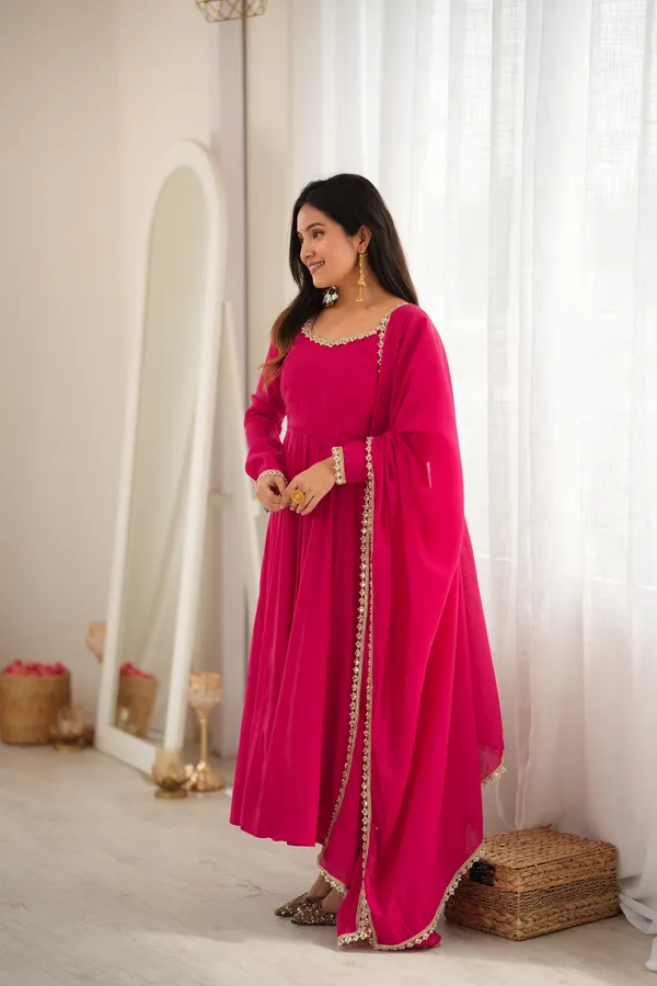 Magenta_Pink_Anarkali_Suit_Set_with_Mirror_&_Gota_Work_Border_Dupatta