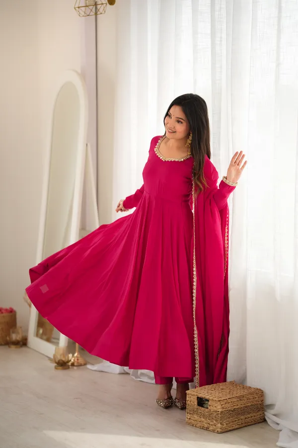 Magenta_Pink_Anarkali_Suit_Set_with_Mirror_&_Gota_Work_Border_Dupatta