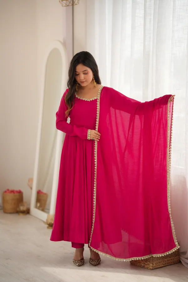 Magenta_Pink_Anarkali_Suit_Set_with_Mirror_&_Gota_Work_Border_Dupatta
