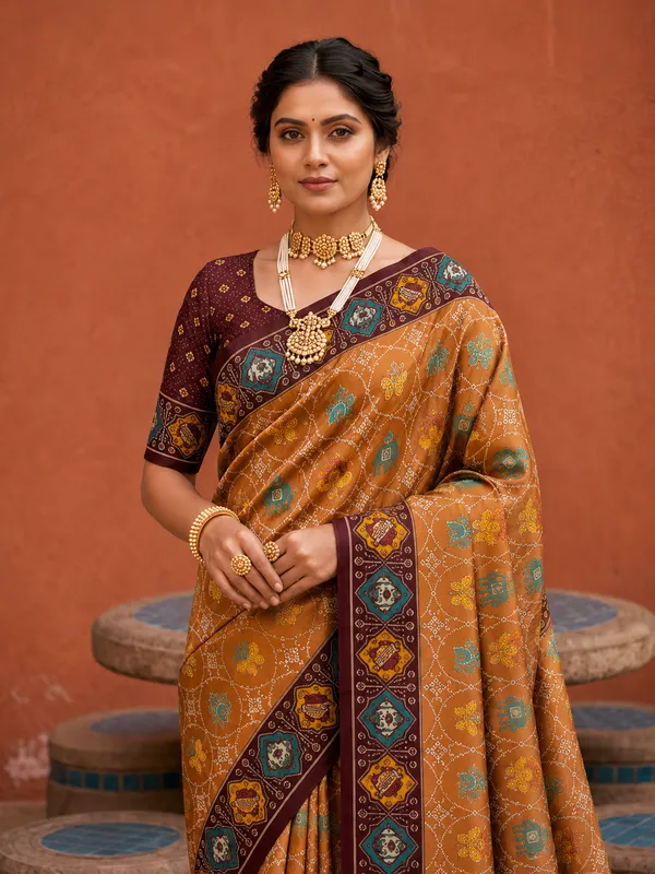 Maroon_Ajrakh_Printed_Designer_Patola_Saree_with_Contrast_Border_&_Tassel_Pallu