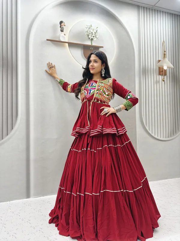 Maroon_Embroidered_Lehenga_Choli_with_Koti