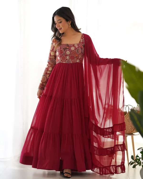 Maroon_Tiered_Anarkali_Suit_with_Embellished_Geometric_Yoke_&_Ruffled_Dupatta